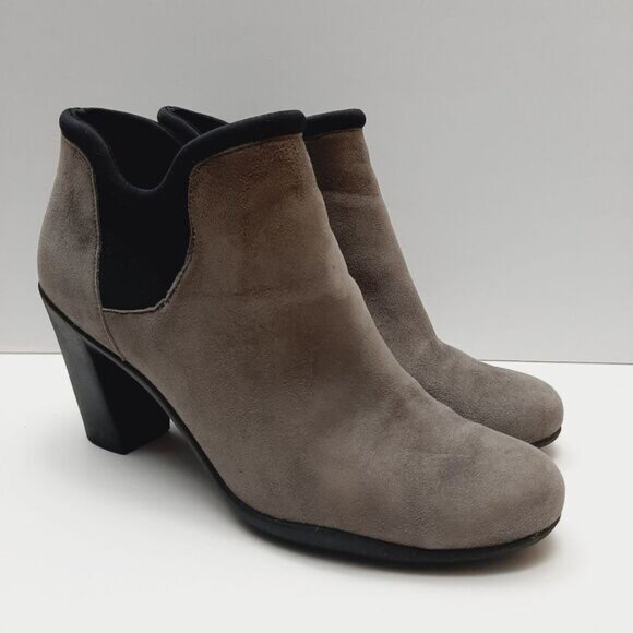 CLARKS Slip-on Ankle Boots Rubber Soles High Heel Grey & Black Sz 8 - Picture 2 of 13